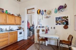 1700 S Rampart St, New Orleans, LA 70113 - kitchen with white gas range, a sink, light countertops, and dark wood-style flooring