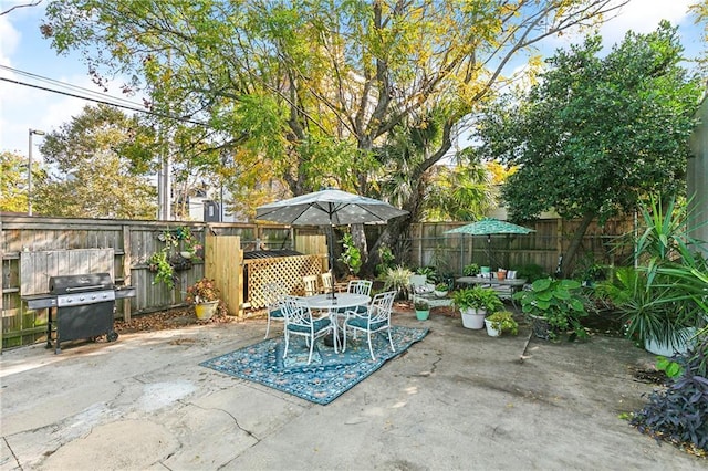 1700 S Rampart St, New Orleans, LA 70113 - view of patio featuring area for grilling, a fenced backyard, and outdoor dining space