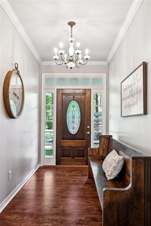 20035 River Parc Dr, Covington, LA 70433 - entrance foyer with a chandelier, wood finished floors, crown molding, and baseboards