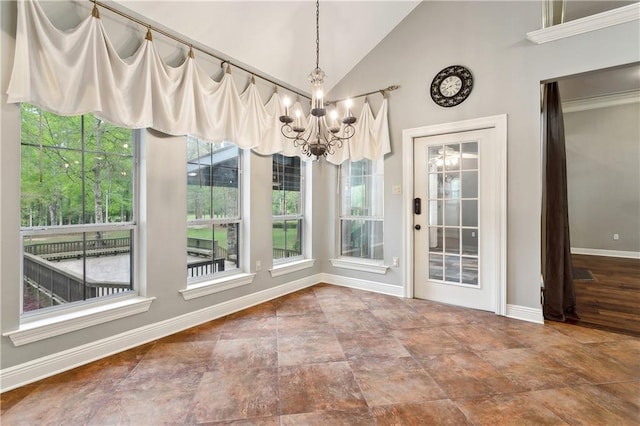 740 Double J Rd, Covington, LA 70433 - unfurnished dining area featuring a chandelier and lofted ceiling