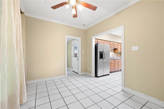 116 Fay Way, Slidell, LA 70460 - spare room with a ceiling fan, ornamental molding, baseboards, light tile patterned floors, and a sink