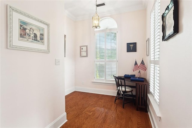 1203 W Cherry Hill Loop, Folsom, LA 70437 - home office with wood finished floors, baseboards, and ornamental molding