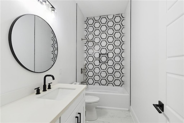 172224 St Ann St, New Orleans, LA 70116 - full bathroom featuring marble look tiles, toilet, vanity, tub / shower combination, and baseboards