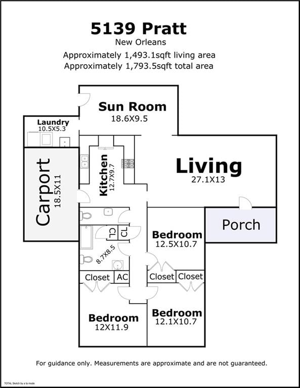 5139 Pratt Dr, New Orleans, LA 70122 - room layout