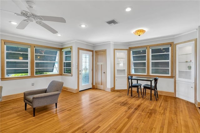 401 Riverdale Dr, Jefferson, LA 70121 - foyer entrance featuring ornamental molding, baseboards, light wood-style floors, recessed lighting, and a ceiling fan