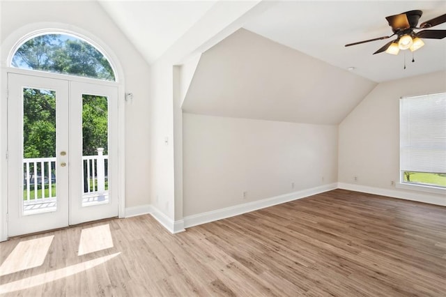 436 Nighthawk Dr, Slidell, LA 70461 - bonus room featuring vaulted ceiling, wood finished floors, baseboards, ceiling fan, and french doors