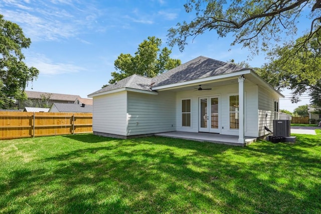 342 W Ave, Harahan, LA 70123 - rear view of house with french doors, cooling unit, ceiling fan, a patio, and a shingled roof