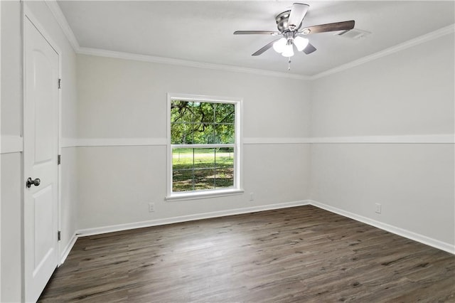 25512 W Spruce St, Lacombe, LA 70445 - spare room featuring a ceiling fan, wood finished floors, ornamental molding, and baseboards