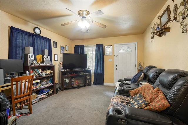 521 S Alexander St, New Orleans, LA 70119 - carpeted living area featuring ceiling fan, an office area, and baseboards