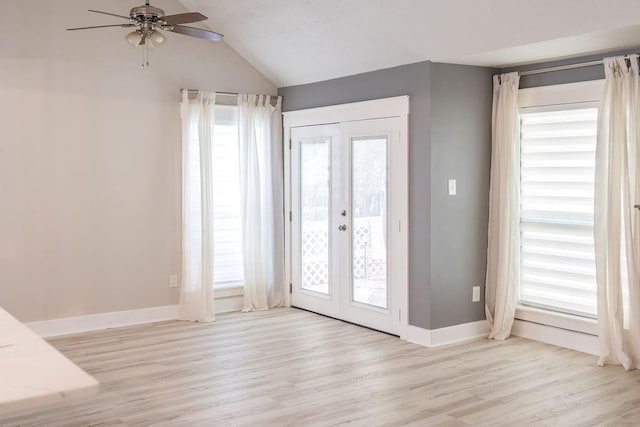 114WCHAMALECOVE W Chamale Cv, Slidell, LA 70460 - entryway with ceiling fan, wood finished floors, baseboards, lofted ceiling, and french doors