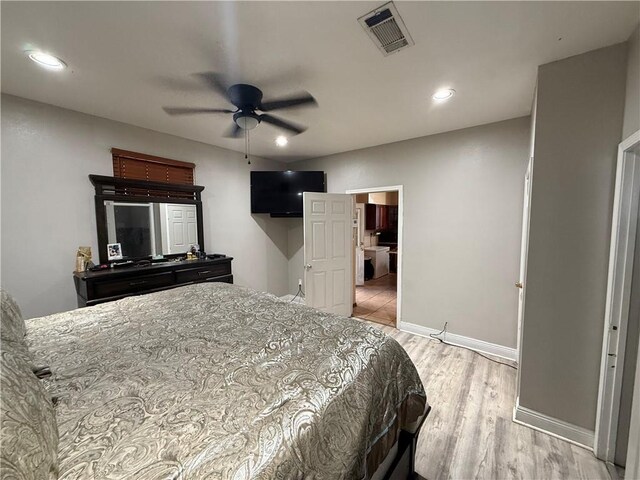 2820 Annette St, New Orleans, LA 70119 - bedroom featuring light wood finished floors, baseboards, recessed lighting, and a ceiling fan