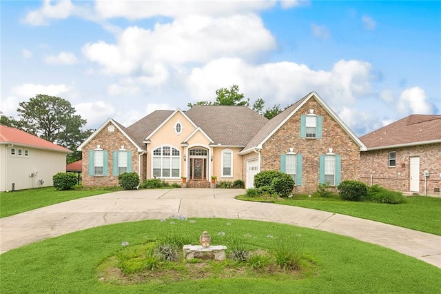 10 Harbor Cv, Slidell, LA 70458 - traditional-style house with curved driveway, a front yard, and brick siding