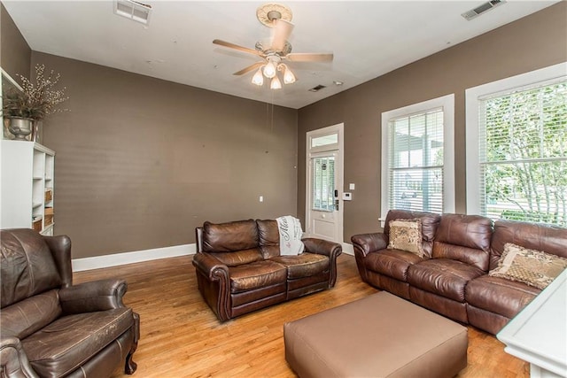 245 E Oak St, Ponchatoula, LA 70454 - living room featuring light wood-style floors, ceiling fan, and baseboards