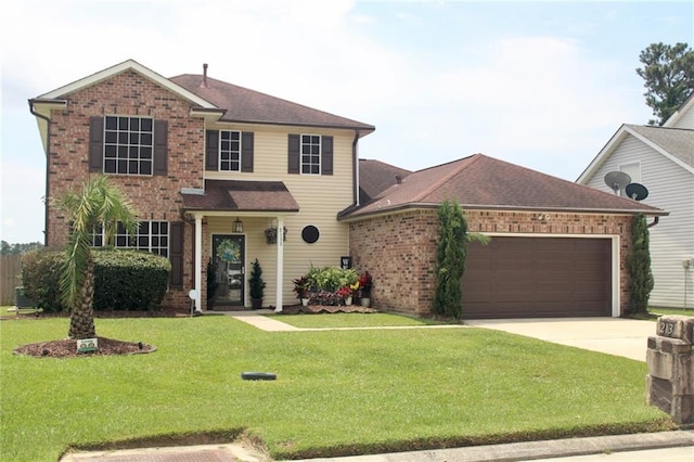 2132 Wellington Ln, Slidell, LA 70461 - view of front of property featuring an attached garage, brick siding, and a front yard
