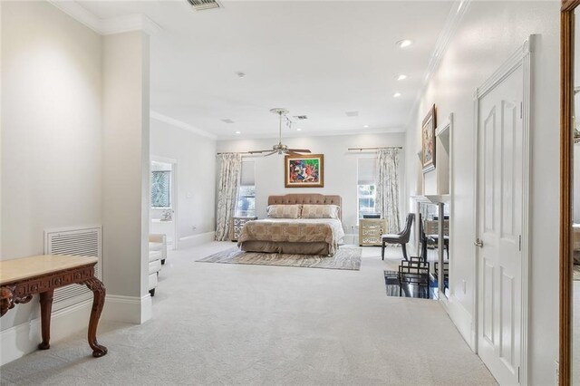 940 Orion Ave, Metairie, LA 70005 - bedroom featuring carpet, multiple windows, crown molding, baseboards, and recessed lighting