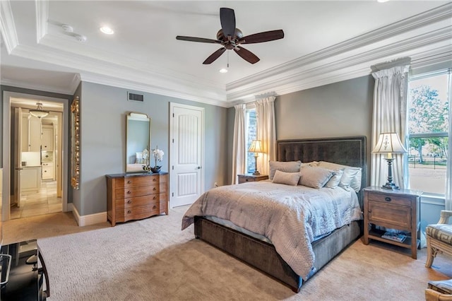 11 Arbor Cir, New Orleans, LA 70131 - carpeted bedroom with multiple windows, a closet, crown molding, and a tray ceiling