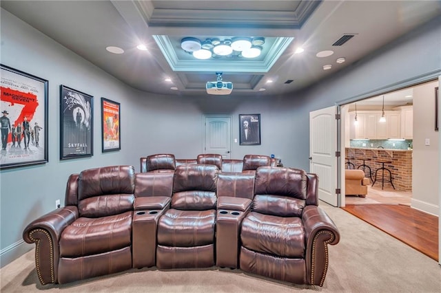 11 Arbor Cir, New Orleans, LA 70131 - cinema with crown molding, coffered ceiling, baseboards, and carpet flooring