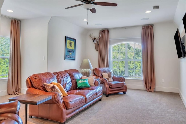 11 Arbor Cir, New Orleans, LA 70131 - living area featuring ceiling fan, light carpet, recessed lighting, and baseboards