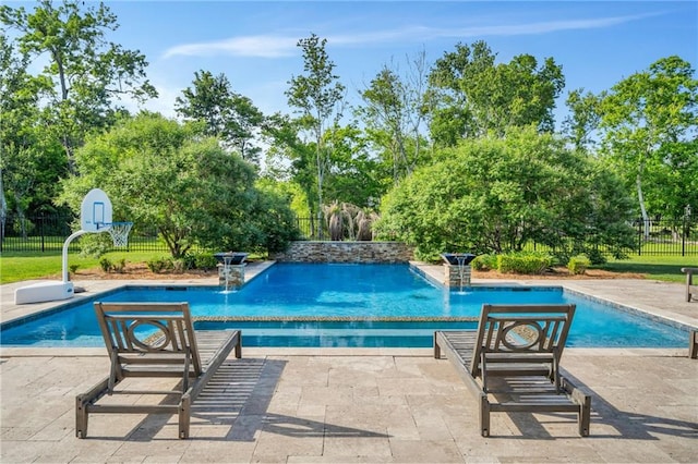 11 Arbor Cir, New Orleans, LA 70131 - view of swimming pool featuring fence, a patio area, and view of wooded area