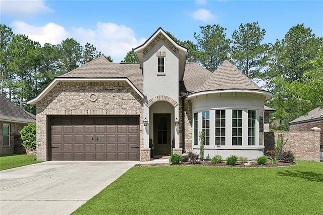 243 Beebalm Cir, Covington, LA 70435 - french country style house with a garage, driveway, roof with shingles, and stucco siding