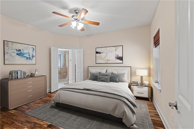 816 Celeste Ave, River Ridge, LA 70123 - bedroom featuring wood finished floors, baseboards, ensuite bath, and a ceiling fan