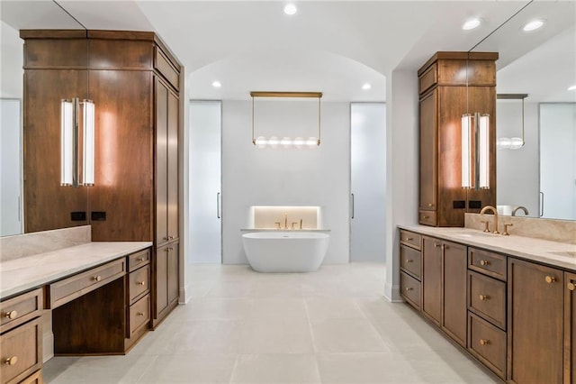 136 Linnette Ln, Mandeville, LA 70471 - full bathroom featuring a freestanding tub, recessed lighting, and vanity