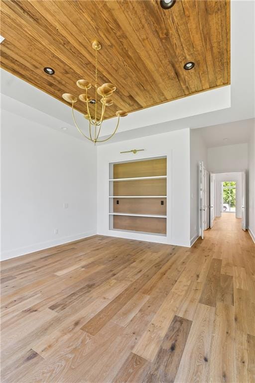 136 Linnette Ln, Mandeville, LA 70471 - unfurnished room with built in features, light wood-style floors, wood ceiling, a chandelier, and baseboards