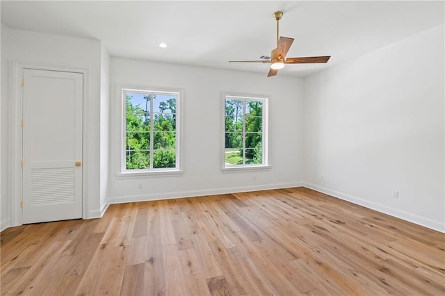 136 Linnette Ln, Mandeville, LA 70471 - spare room featuring baseboards, ceiling fan, light wood-type flooring, and recessed lighting