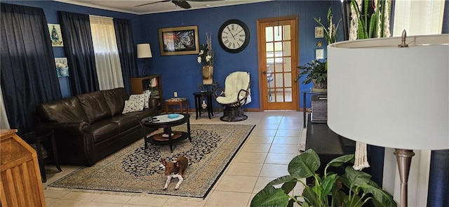 3231 47th St, Metairie, LA 70001 - tiled living area featuring a ceiling fan and ornamental molding