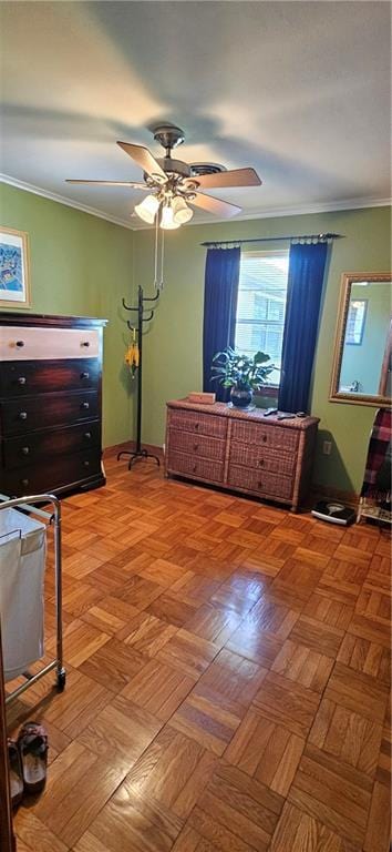 3231 47th St, Metairie, LA 70001 - bedroom with crown molding and ceiling fan