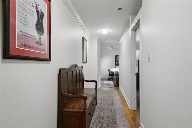 760 Magazine St Unit 113, New Orleans, LA 70130 - hallway featuring light wood-style flooring, crown molding, and baseboards