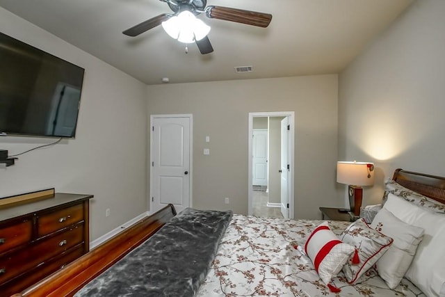 bedroom featuring wood finished floors and a ceiling fan