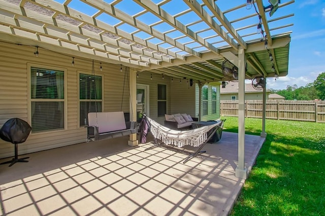 view of patio with a pergola and an outdoor living space