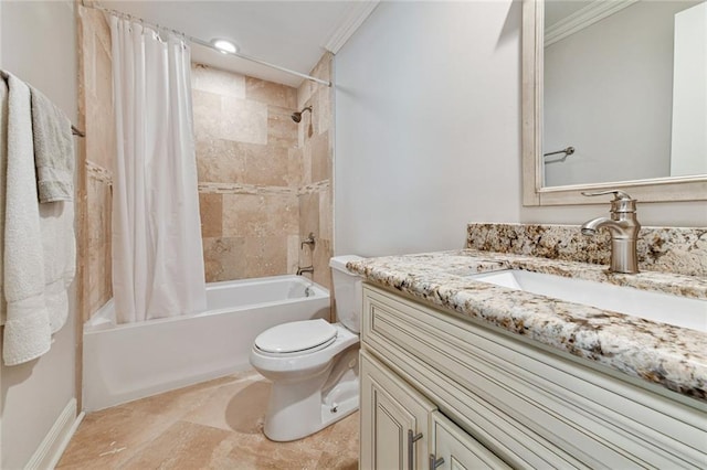 5517 N Rampart St, New Orleans, LA 70117 - bathroom with crown molding, shower / tub combo with curtain, toilet, and vanity