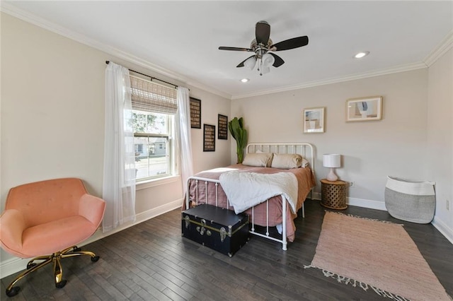 5517 N Rampart St, New Orleans, LA 70117 - bedroom featuring hardwood / wood-style flooring, baseboards, crown molding, recessed lighting, and ceiling fan