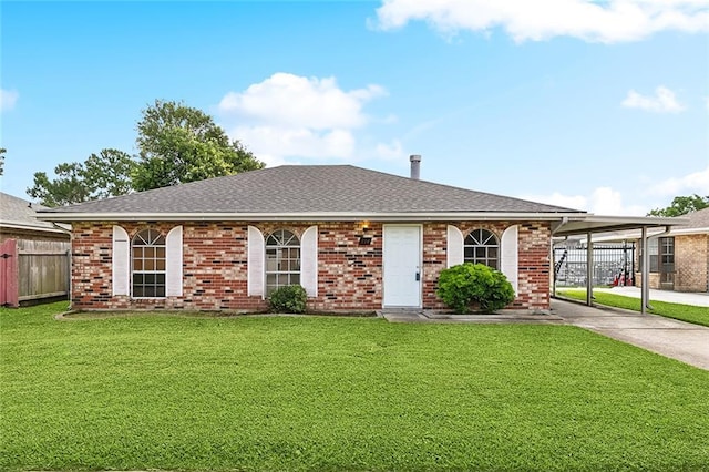 114 Pitre St, Saint Rose, LA 70087 - ranch-style house featuring driveway, a carport, brick siding, and roof with shingles
