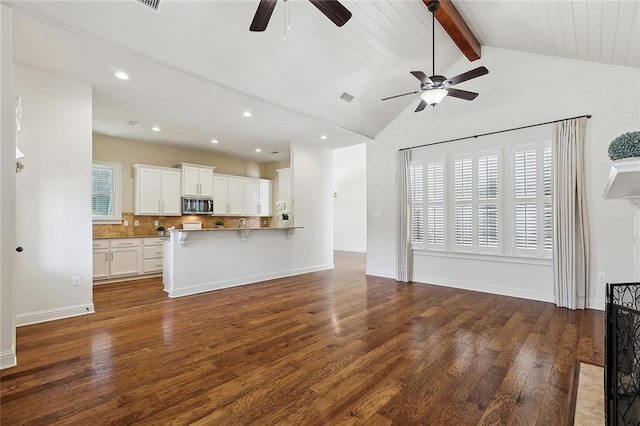 993 Beauregard Pkwy, Covington, LA 70433 - unfurnished living room featuring ceiling fan, healthy amount of natural light, dark wood-style flooring, and recessed lighting