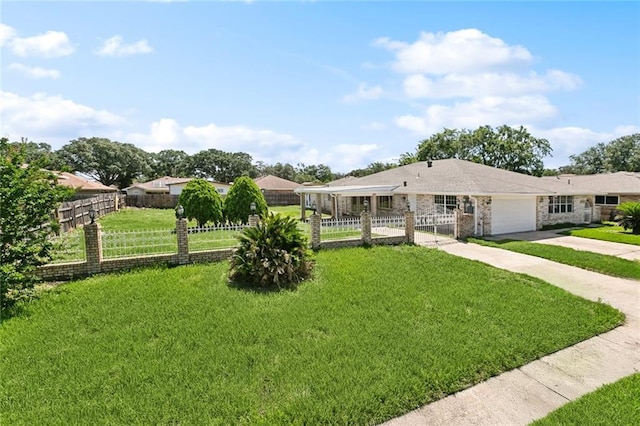 7511 Fieldston Rd, New Orleans, LA 70126 - view of front of house featuring concrete driveway, an attached garage, and stone siding