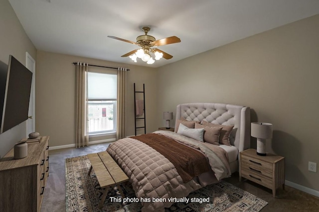 5831 Durbridge Dr, New Orleans, LA 70131 - bedroom featuring carpet, baseboards, and ceiling fan