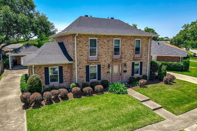 5831 Durbridge Dr, New Orleans, LA 70131 - view of front facade featuring brick siding, a front lawn, and a shingled roof