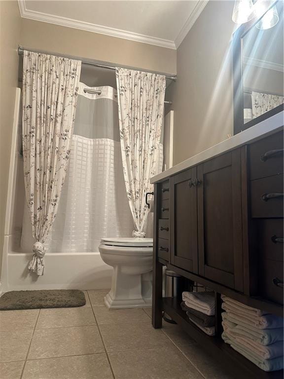 3725 Marion St Unit 5, Metairie, LA 70002 - bathroom with crown molding, toilet, tile patterned flooring, shower / bath combo with shower curtain, and vanity