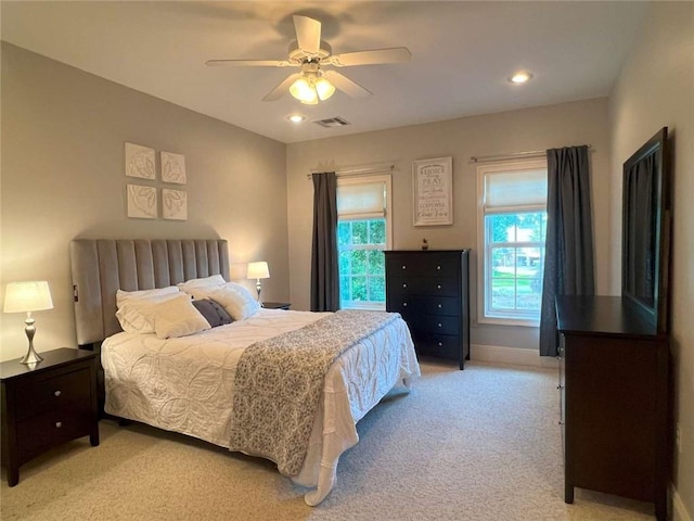 7 Spanish Moss Ct, Mandeville, LA 70471 - bedroom featuring light colored carpet, a ceiling fan, recessed lighting, and baseboards