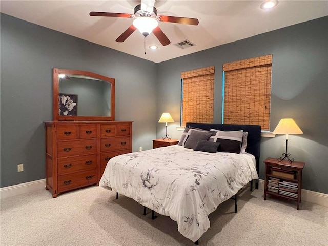 7 Spanish Moss Ct, Mandeville, LA 70471 - bedroom with light carpet, baseboards, recessed lighting, and ceiling fan