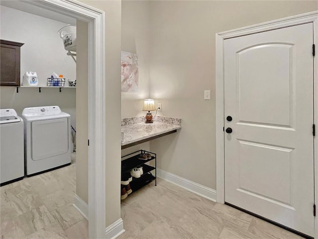 629 High Ridge Loop, Slidell, LA 70458 - clothes washing area with separate washer and dryer, marble finish floors, and baseboards