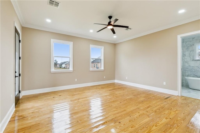 3821 Indiana St, New Orleans, LA 70114 - unfurnished room with light wood-type flooring, ceiling fan, ornamental molding, baseboards, and recessed lighting