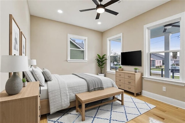 3821 Indiana St, New Orleans, LA 70114 - bedroom with baseboards, light wood-type flooring, recessed lighting, and a ceiling fan