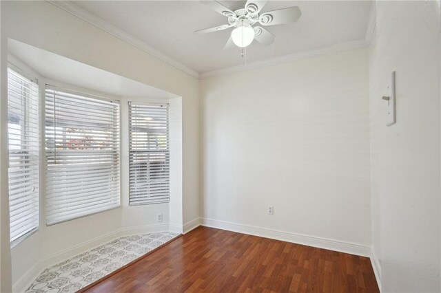 4 Virginia Ct, New Orleans, LA 70124 - unfurnished room featuring wood finished floors, ceiling fan, ornamental molding, and baseboards