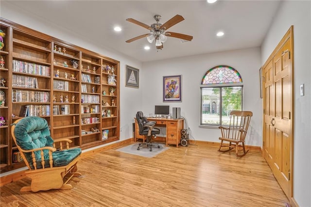 25506 Cardinal Ct, Bush, LA 70431 - office area with light wood finished floors, a ceiling fan, recessed lighting, and baseboards