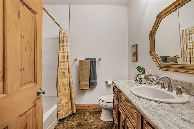 25506 Cardinal Ct, Bush, LA 70431 - full bathroom with toilet, baseboards, vanity, and shower / tub combo with curtain