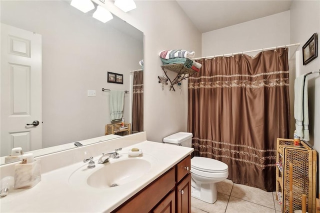 505 Swift Fox Run, Madisonville, LA 70447 - bathroom with tile patterned flooring, toilet, vanity, and a shower with curtain